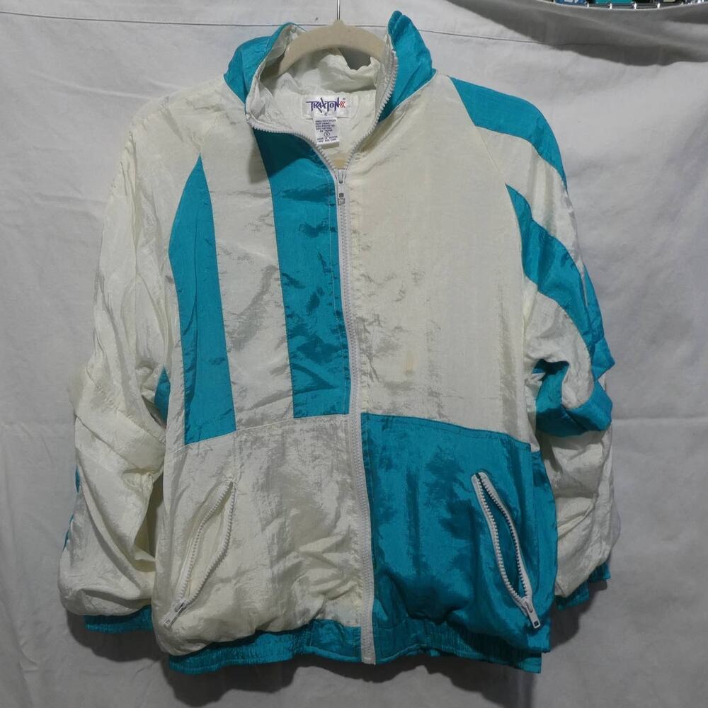 Vintage 90'S Traxton Women's Small Windbreaker Track jacket‎ White and teal